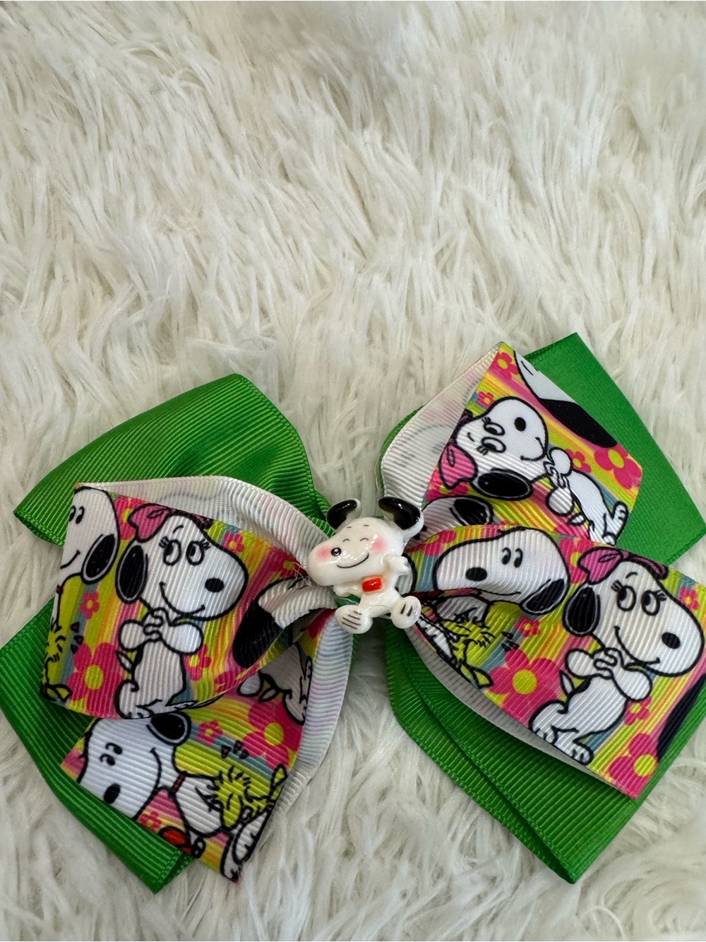 Green Snoopy Print Hair Bow for Kids super cute